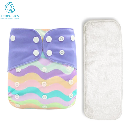 EcoBabies Reusable Cloth Diapers 1 Pc. with 1 Bamboo Insert - Waterproof Cover, Washable, Reusable & One Size Adjustable Pocket Diapers for Newborns and Toddlers - For Girls